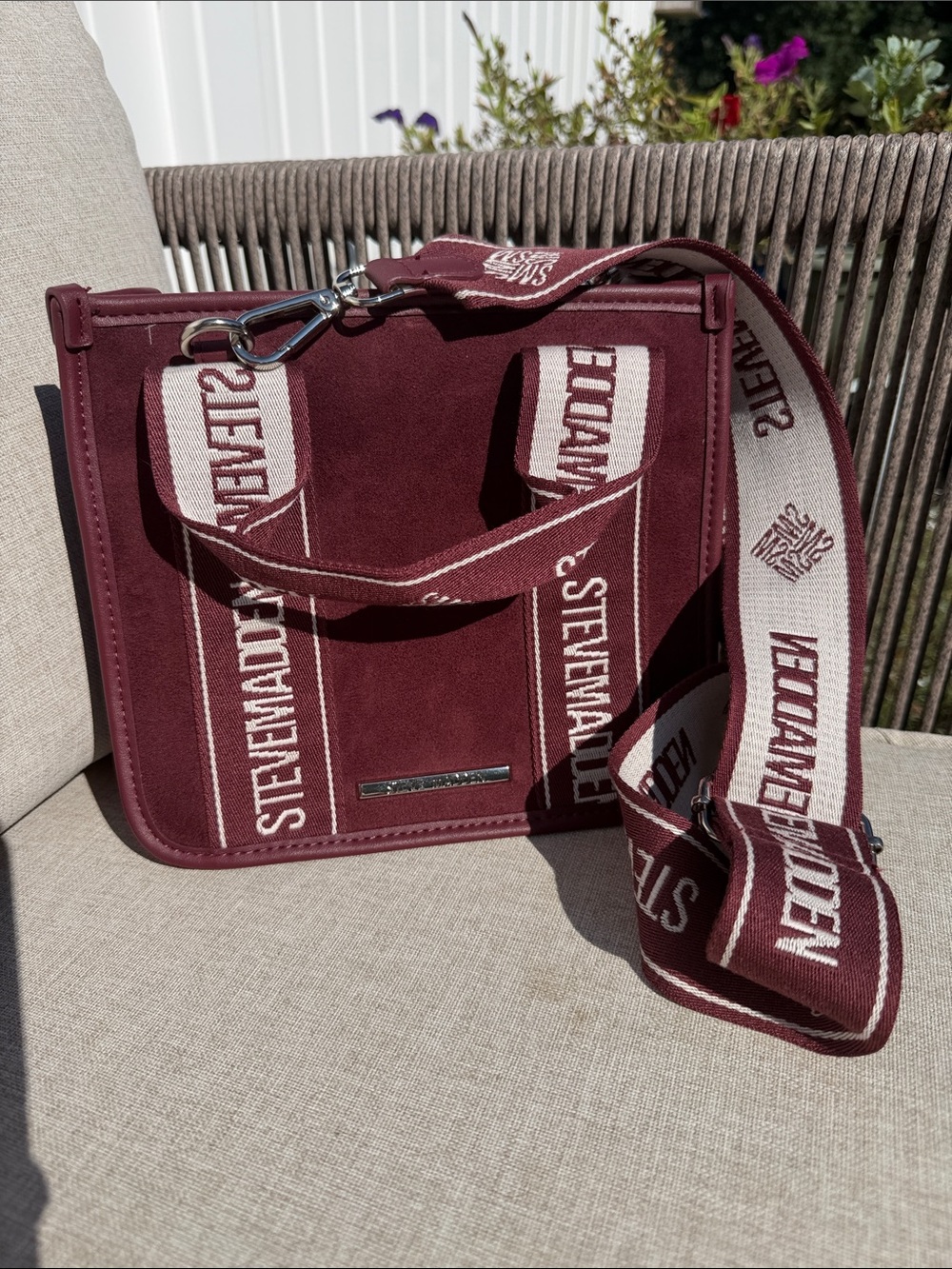Steve Madden Burgundy and Cream Crossbody Messenger Bag